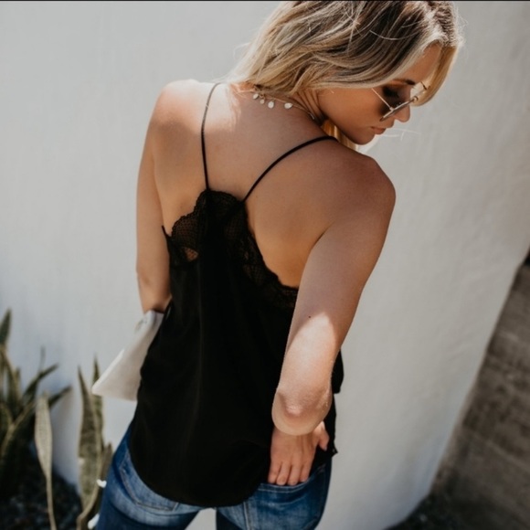 COMING SOON Black Lace Inset Cami Camisole - Picture 3 of 4